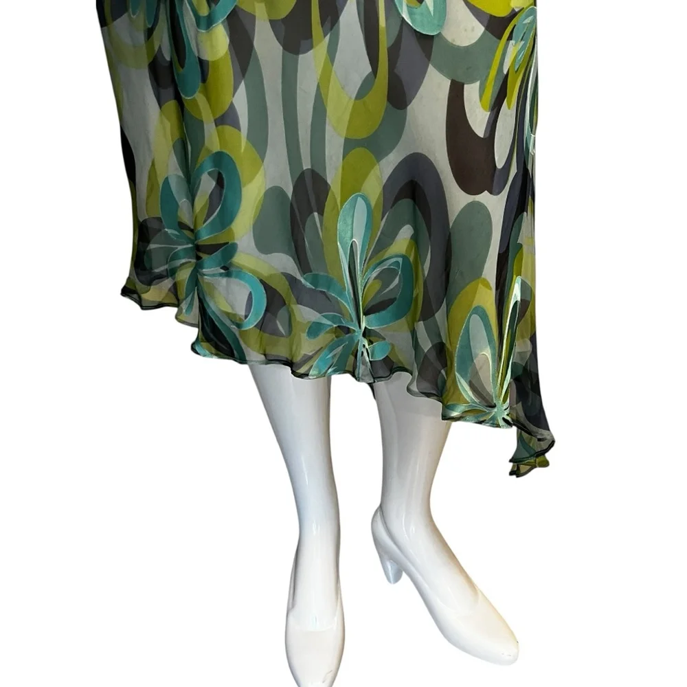 Planet UK Silk Slip Dress Green/Blue Mermaid Floral Size 14 - Picture 9 of 16